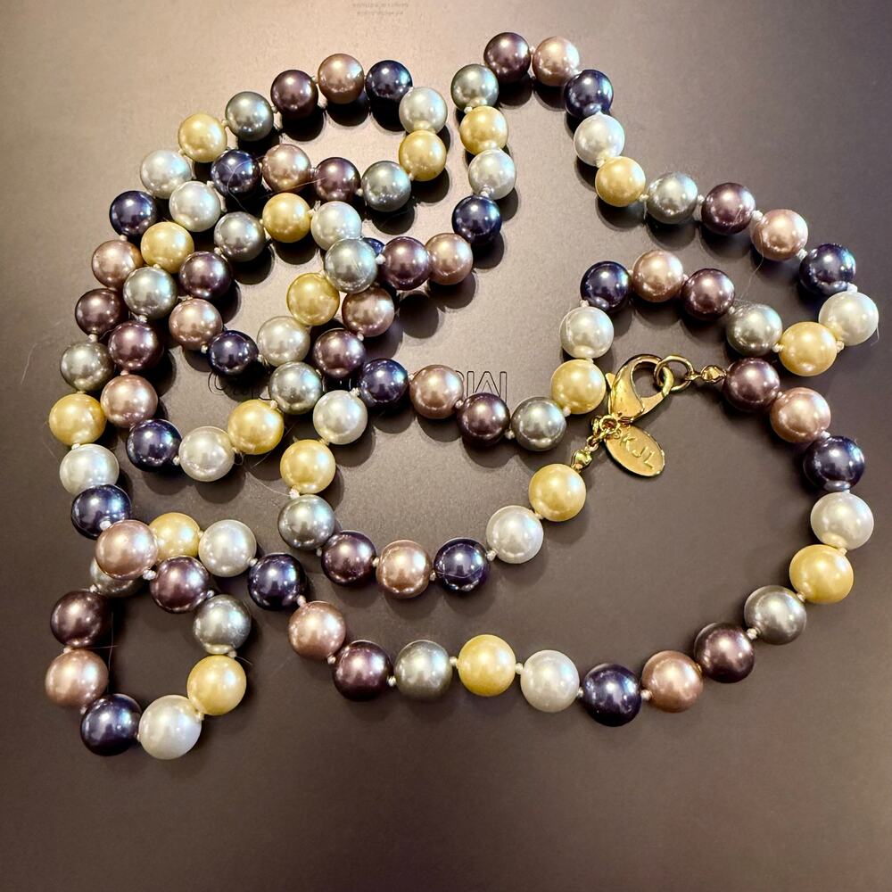 Kenneth Jay Lane Long Pastel Faux Pearl KJL Signed Necklace